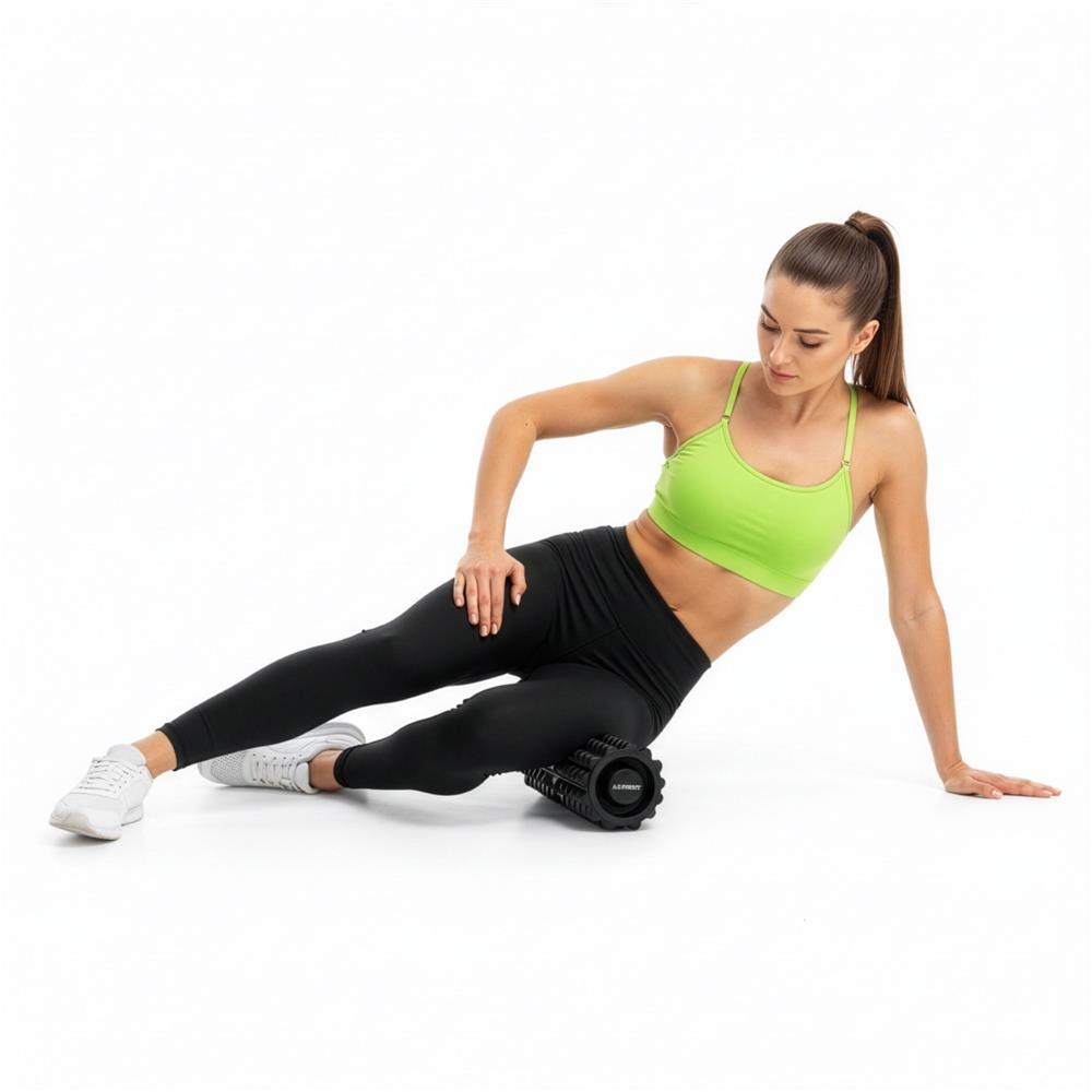 Rola pentru masaj si stretching din spuma EVA, duritate medie 55 Shore A, 33x13 cm, negru - imagine 7