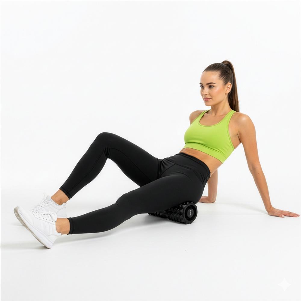 Rola pentru masaj si stretching din spuma EVA, duritate medie 55 Shore A, 33x13 cm, negru - imagine 11