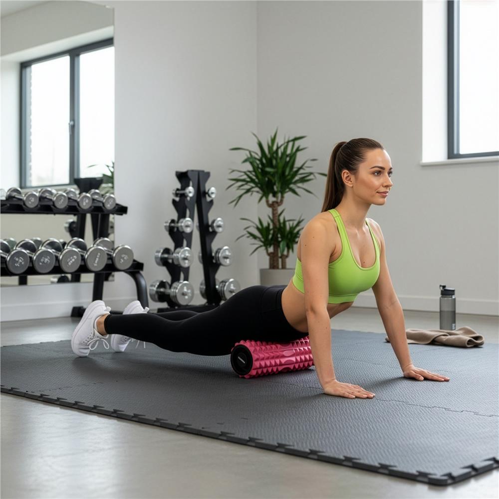 Rola pentru masaj si stretching din spuma EVA, duritate medie 55 Shore A, 33x13 cm, roz - imagine 2
