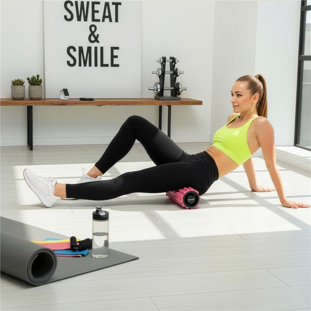 Rola pentru masaj si stretching din spuma EVA, duritate medie 55 Shore A, 33x13 cm, roz - imagine 3