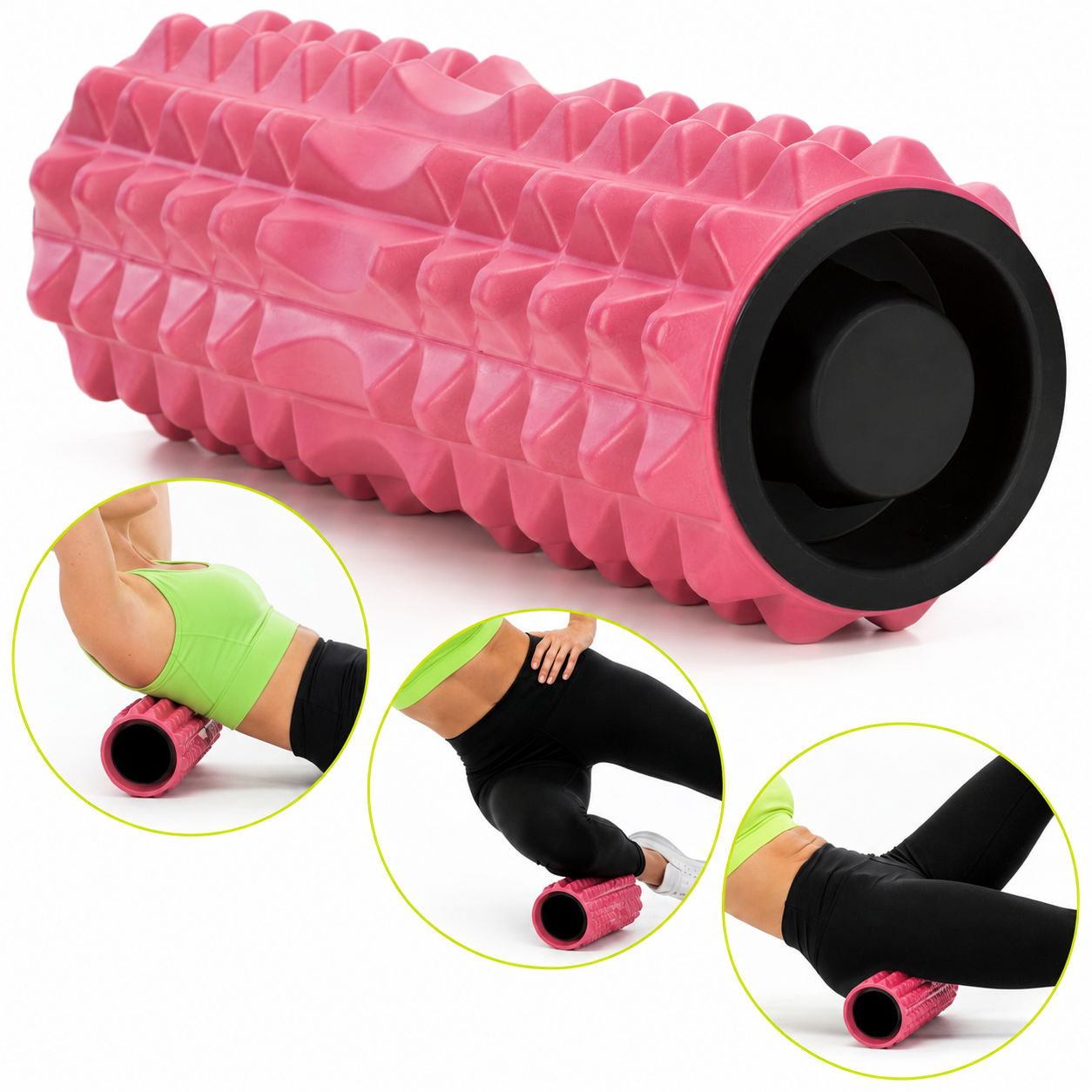 Rola pentru masaj si stretching din spuma EVA, duritate medie 55 Shore A, 33x13 cm, roz - imagine 8