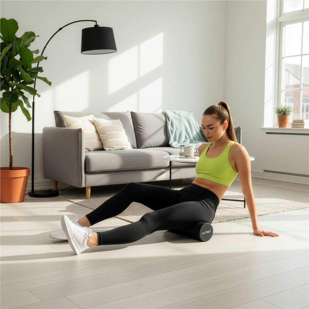 Rola pentru masaj si stretching din spuma EVA, moale 25 Shore A, 45x15 cm, negru - imagine 2
