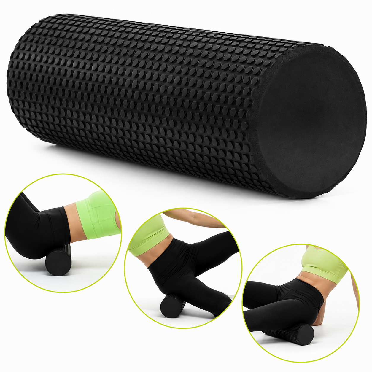 Rola pentru masaj si stretching din spuma EVA, moale 25 Shore A, 45x15 cm, negru - imagine 9
