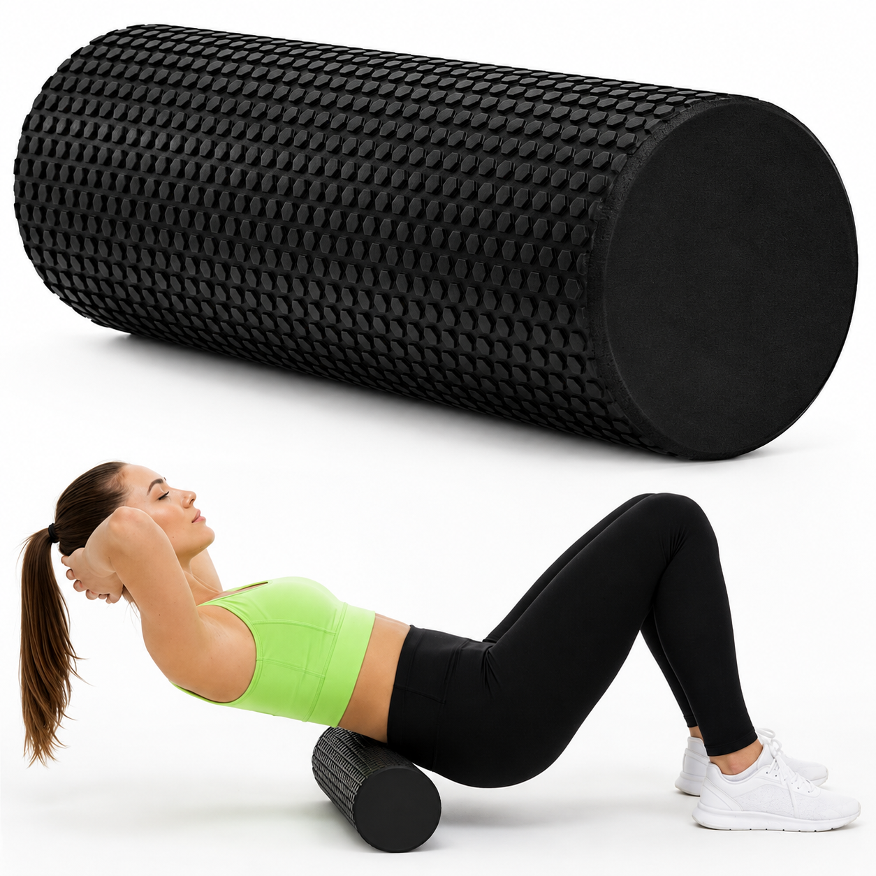 Rola pentru masaj si stretching din spuma EVA, moale 25 Shore A, 45x15 cm, negru - imagine 11