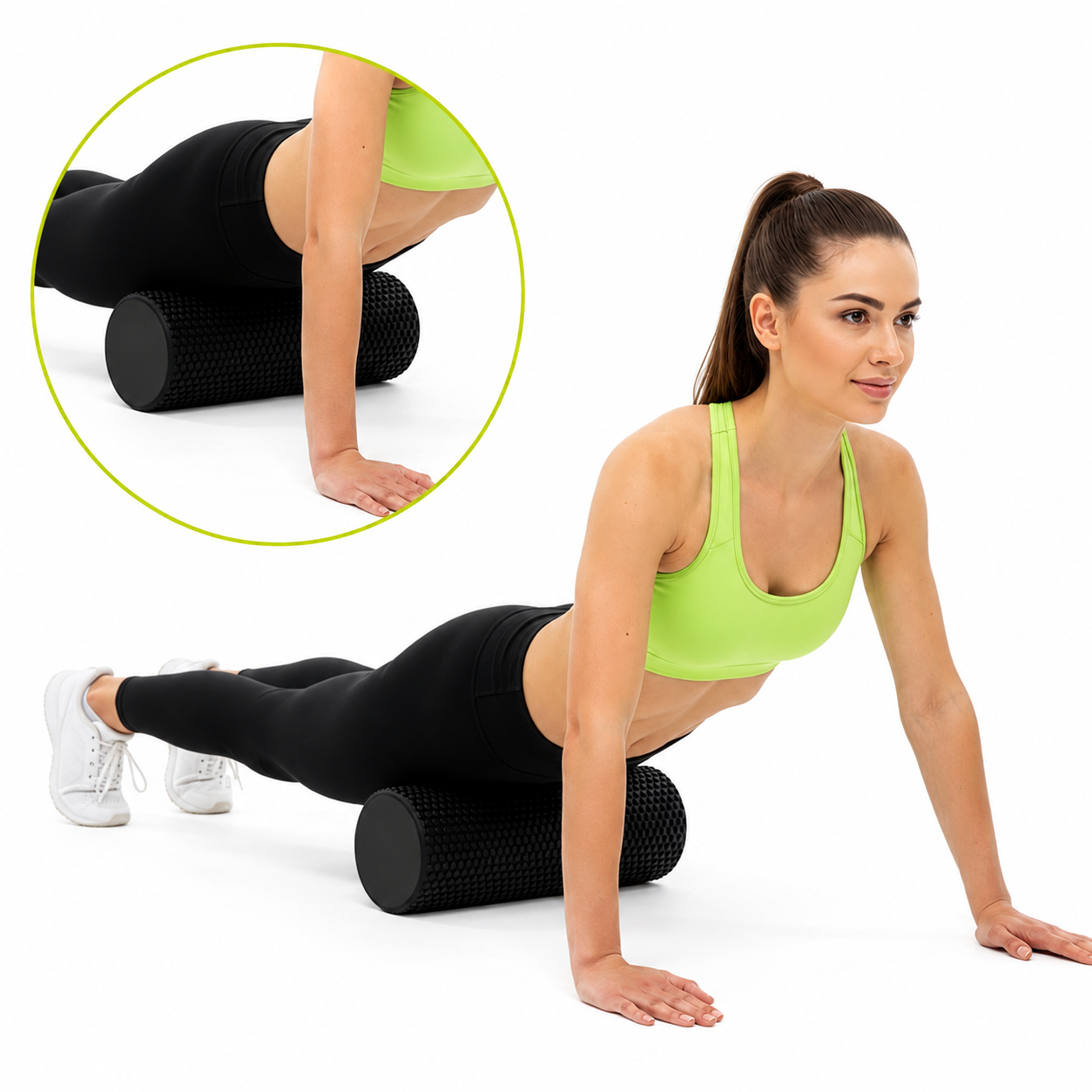 Rola pentru masaj si stretching din spuma EVA, moale 25 Shore A, 45x15 cm, negru - imagine 12