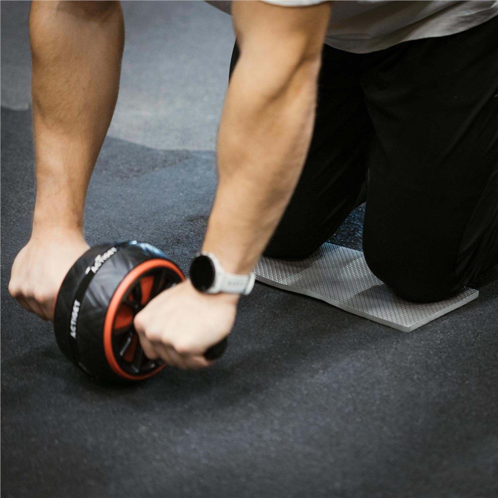 Roata fitness pentru exercitii abdomen cu manere antiderapante si covoras protectie genunchi, 16x9 cm, negru - imagine 2