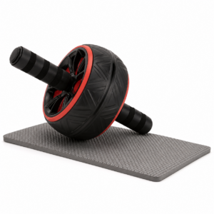 Roata fitness pentru exercitii abdomen cu manere antiderapante si covoras protectie genunchi, 16x9 cm, negru