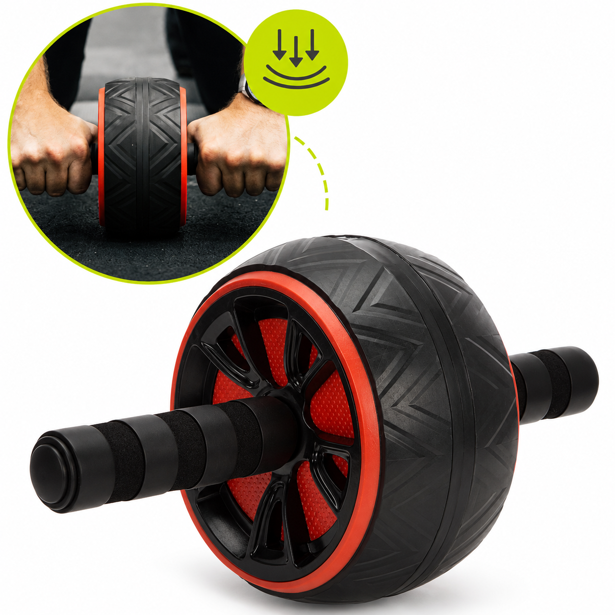 Roata fitness pentru exercitii abdomen cu manere antiderapante si covoras protectie genunchi, 16x9 cm, negru - imagine 7