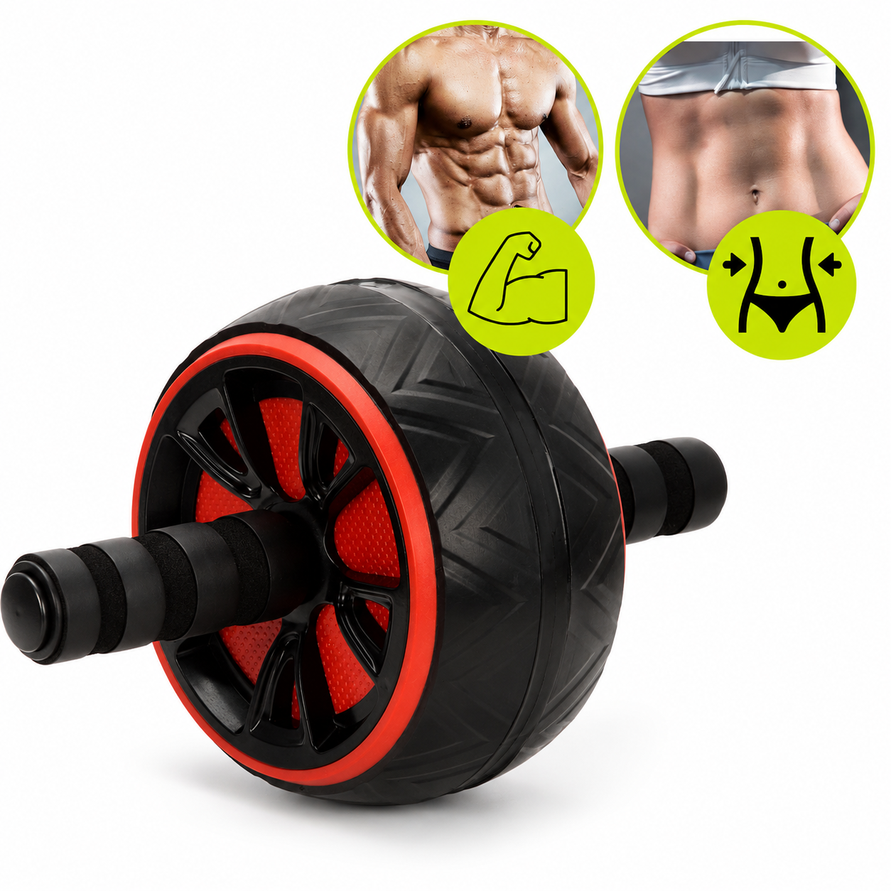 Roata fitness pentru exercitii abdomen cu manere antiderapante si covoras protectie genunchi, 16x9 cm, negru - imagine 10