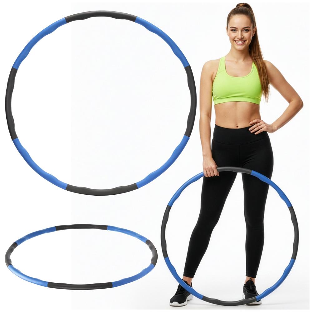 Cerc Hula Hoop pentru antrenament fitness, pliabil din 8 segmente, diametru reglabil 67-88 cm, 1 kg, gri si albastru - imagine 2