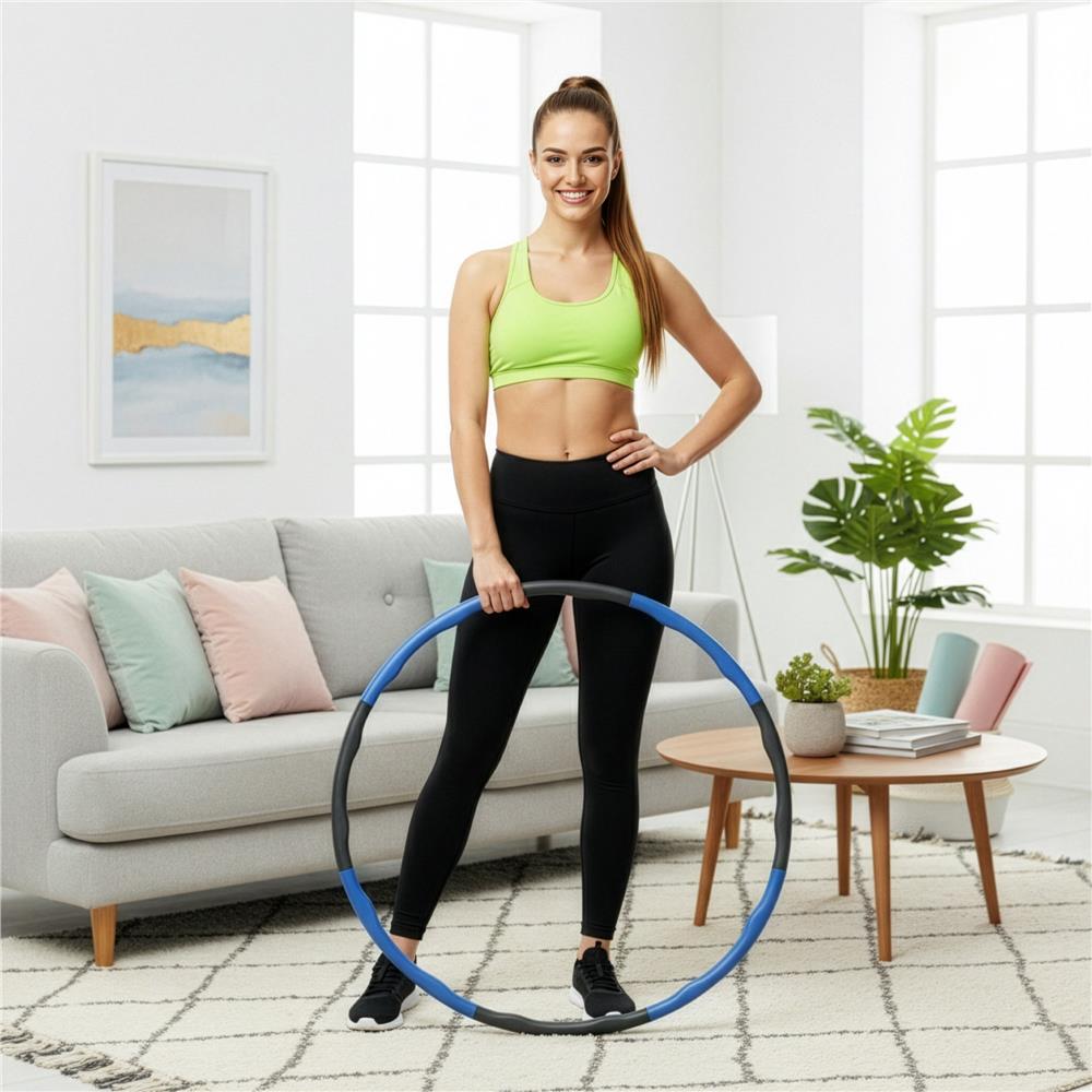 Cerc Hula Hoop pentru antrenament fitness, pliabil din 8 segmente, diametru reglabil 67-88 cm, 1 kg, gri si albastru - imagine 10