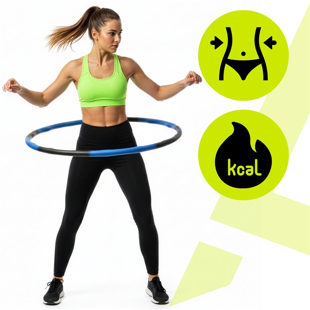 Cerc Hula Hoop pentru antrenament fitness, pliabil din 8 segmente, diametru reglabil 67-88 cm, 1 kg, gri si albastru - imagine 12