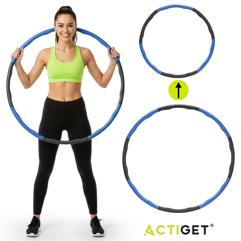 Cerc Hula Hoop pentru antrenament fitness, pliabil din 8 segmente, diametru reglabil 67-88 cm, 1 kg, gri si albastru - imagine 14