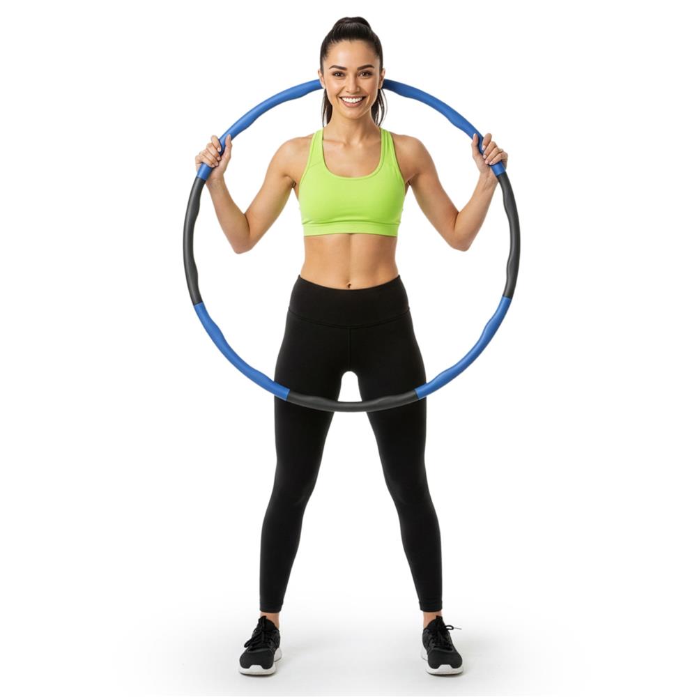 Cerc Hula Hoop pentru antrenament fitness, pliabil din 8 segmente, diametru reglabil 67-88 cm, 1 kg, gri si albastru - imagine 16