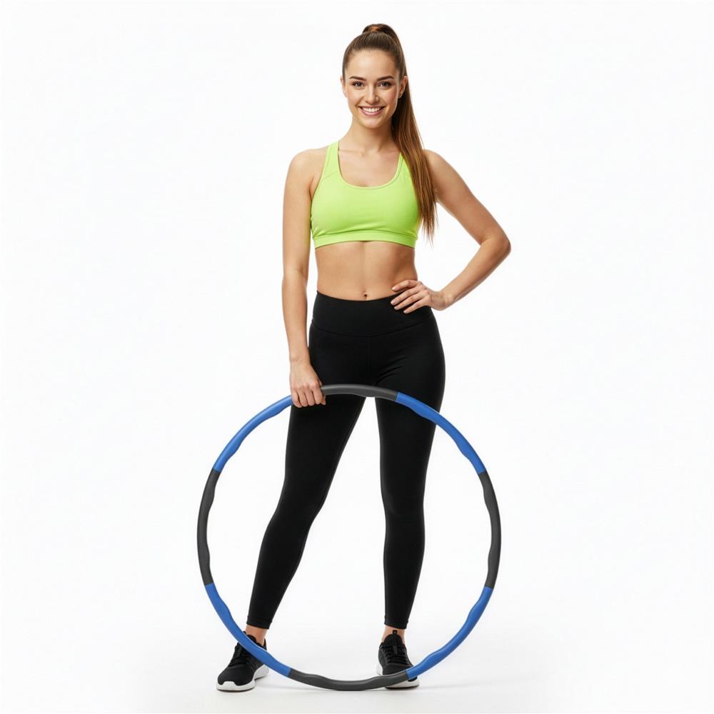 Cerc Hula Hoop pentru antrenament fitness, pliabil din 8 segmente, diametru reglabil 67-88 cm, 1 kg, gri si albastru - imagine 17