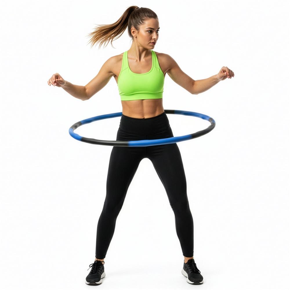 Cerc Hula Hoop pentru antrenament fitness, pliabil din 8 segmente, diametru reglabil 67-88 cm, 1 kg, gri si albastru - imagine 3
