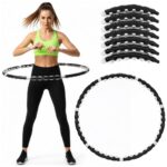 Cerc Hula Hoop pentru antrenament fitness, cu 42 elemente de masaj cu magneti, 7 segmente, 100 cm, 1 kg, negru