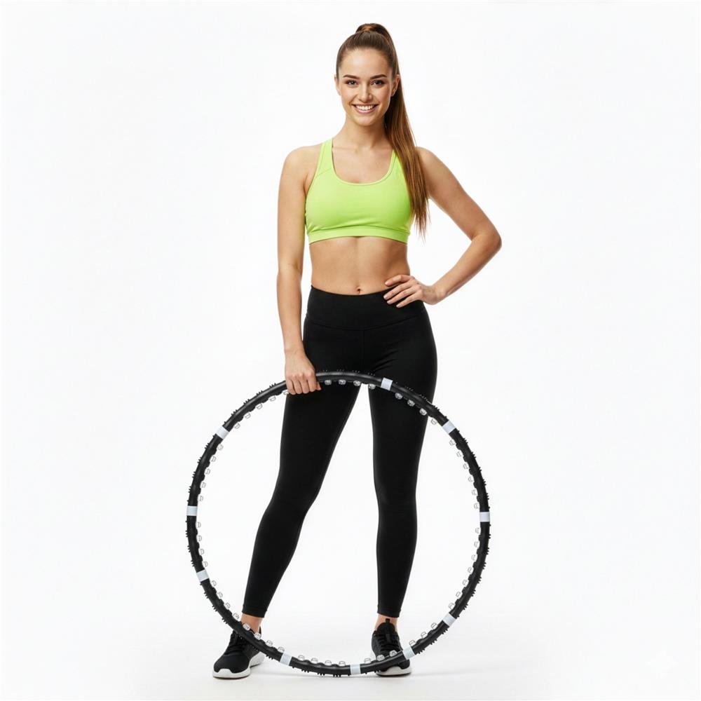 Cerc Hula Hoop pentru antrenament fitness, cu 42 elemente de masaj cu magneti, 7 segmente, 100 cm, 1 kg, negru - imagine 12