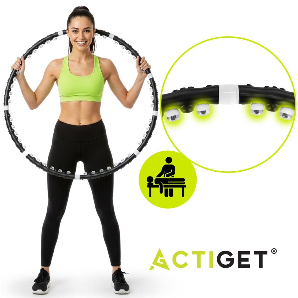 Cerc Hula Hoop pentru antrenament fitness, cu 42 elemente de masaj cu magneti, 7 segmente, 100 cm, 1 kg, negru - imagine 14