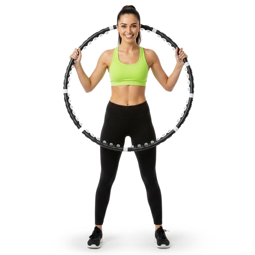 Cerc Hula Hoop pentru antrenament fitness, cu 42 elemente de masaj cu magneti, 7 segmente, 100 cm, 1 kg, negru - imagine 17