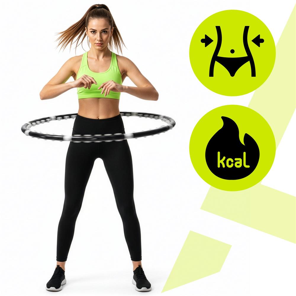 Cerc Hula Hoop pentru antrenament fitness, cu 42 elemente de masaj cu magneti, 7 segmente, 100 cm, 1 kg, negru - imagine 6