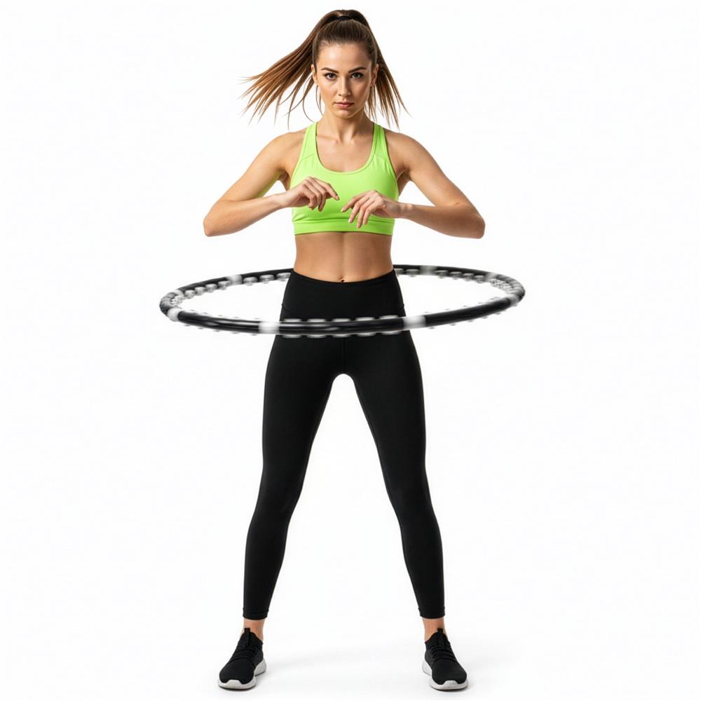 Cerc Hula Hoop pentru antrenament fitness, cu 42 elemente de masaj cu magneti, 7 segmente, 100 cm, 1 kg, negru - imagine 7