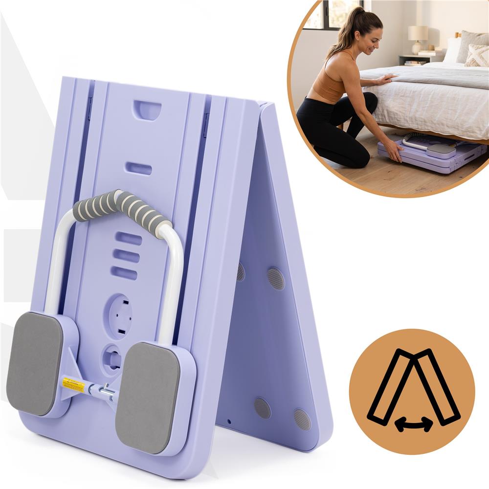 Placa multifunctionala pentru exercitii fitness sau pilates, pliabila, cu timer LCD si benzi elastice, 106x41x3 cm, mov - imagine 11