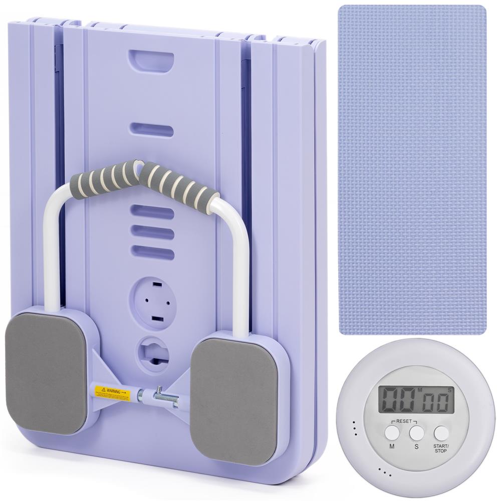 Placa multifunctionala pentru exercitii fitness sau pilates, pliabila, cu timer LCD si benzi elastice, 106x41x3 cm, mov - imagine 12