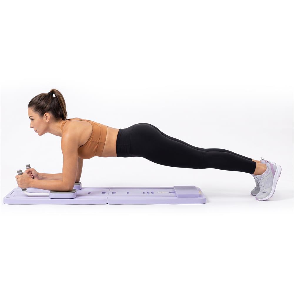 Placa multifunctionala pentru exercitii fitness sau pilates, pliabila, cu timer LCD si benzi elastice, 106x41x3 cm, mov - imagine 22