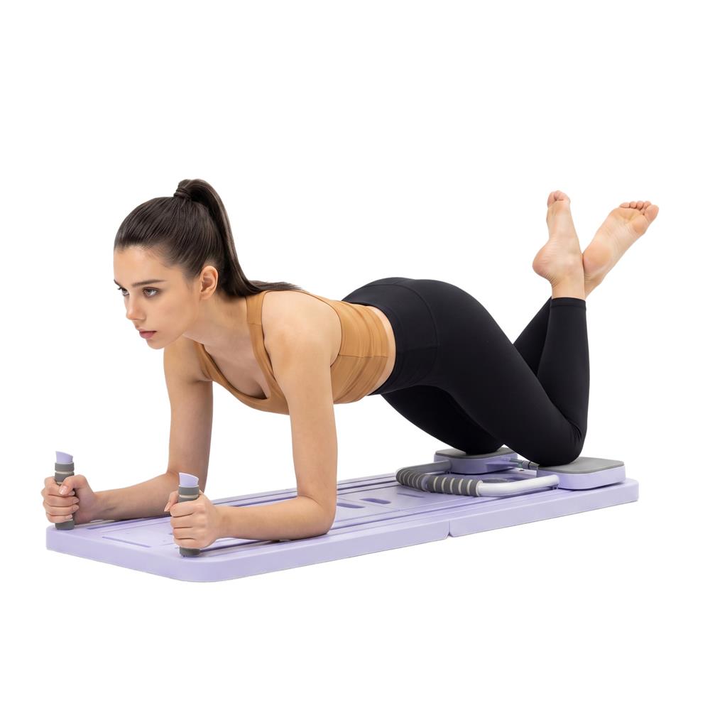 Placa multifunctionala pentru exercitii fitness sau pilates, pliabila, cu timer LCD si benzi elastice, 106x41x3 cm, mov - imagine 23