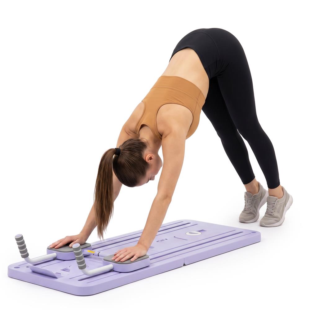 Placa multifunctionala pentru exercitii fitness sau pilates, pliabila, cu timer LCD si benzi elastice, 106x41x3 cm, mov - imagine 24