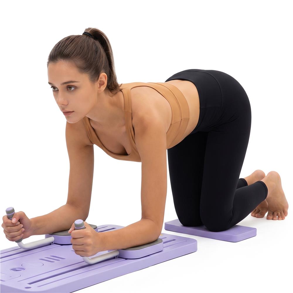 Placa multifunctionala pentru exercitii fitness sau pilates, pliabila, cu timer LCD si benzi elastice, 106x41x3 cm, mov - imagine 25