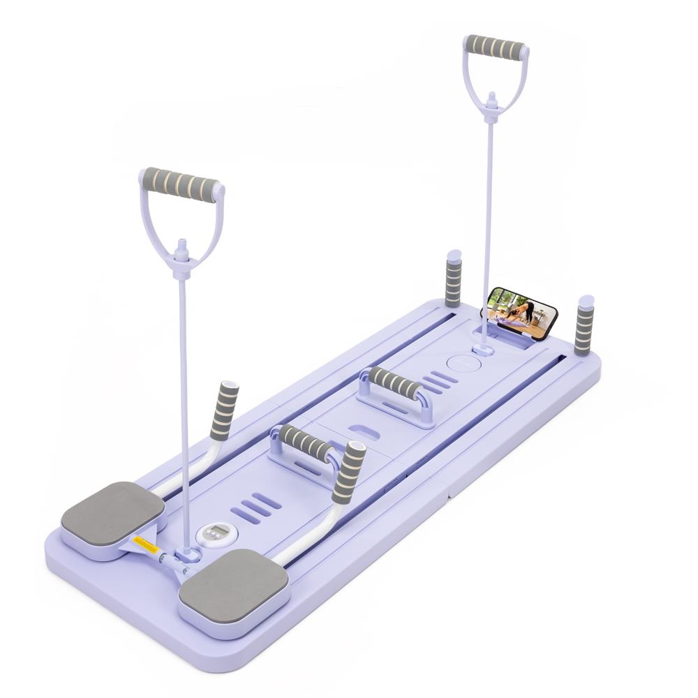 Placa multifunctionala pentru exercitii fitness sau pilates, pliabila, cu timer LCD si benzi elastice, 106x41x3 cm, mov - imagine 31