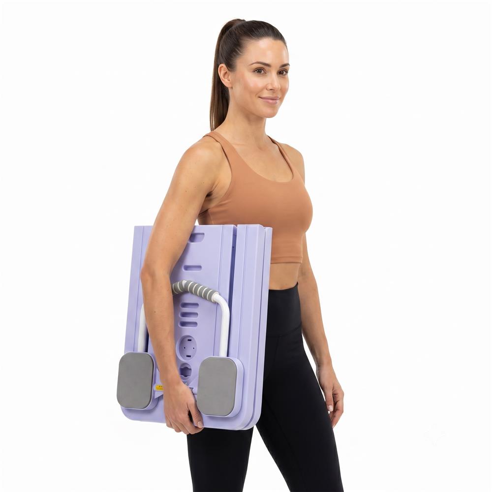 Placa multifunctionala pentru exercitii fitness sau pilates, pliabila, cu timer LCD si benzi elastice, 106x41x3 cm, mov - imagine 32
