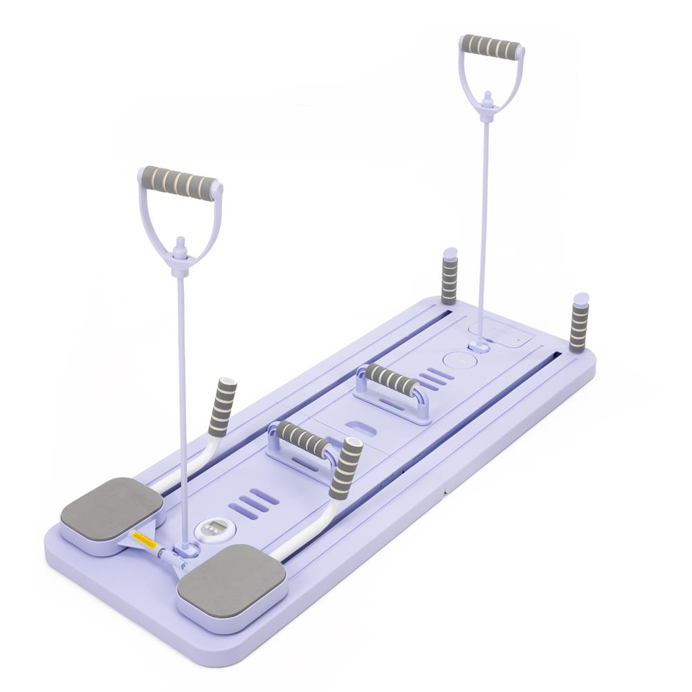 Placa multifunctionala pentru exercitii fitness sau pilates, pliabila, cu timer LCD si benzi elastice, 106x41x3 cm, mov - imagine 37