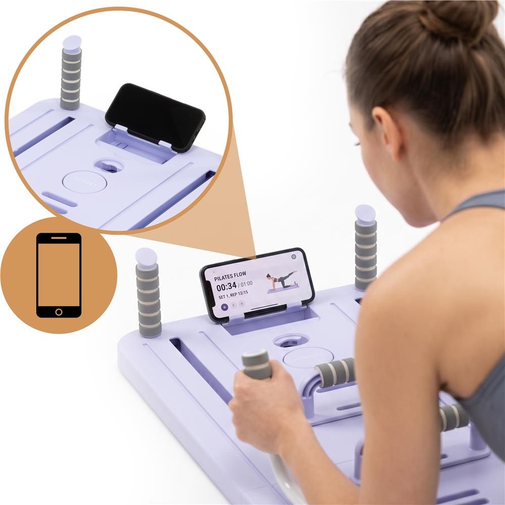 Placa multifunctionala pentru exercitii fitness sau pilates, pliabila, cu timer LCD si benzi elastice, 106x41x3 cm, mov - imagine 44