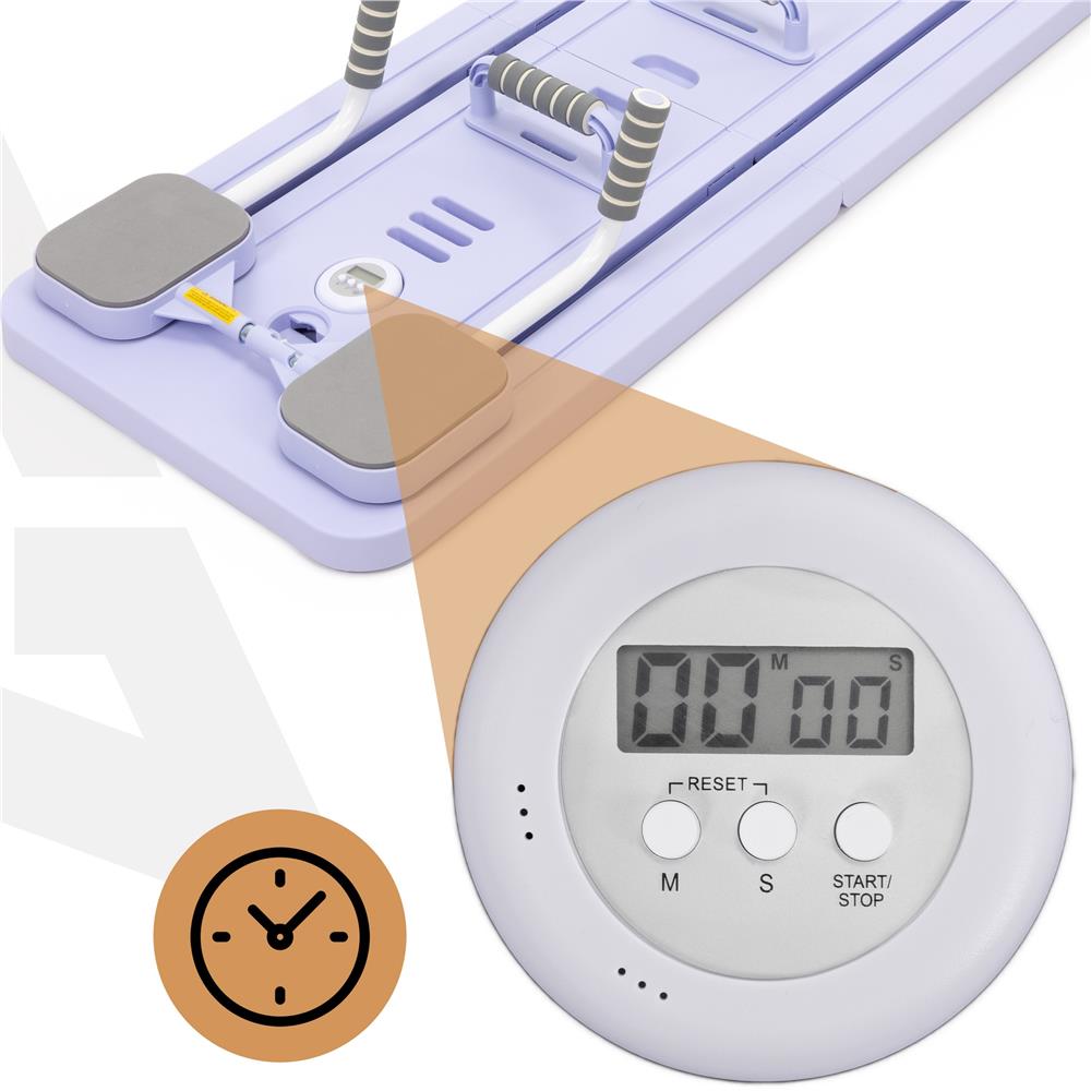 Placa multifunctionala pentru exercitii fitness sau pilates, pliabila, cu timer LCD si benzi elastice, 106x41x3 cm, mov - imagine 8