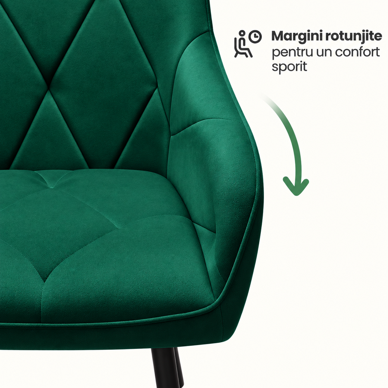 Set 2 scaune dining tapitate din catifea Diamante, 55x58x83 cm, maxim 120 kg, verde - imagine 3