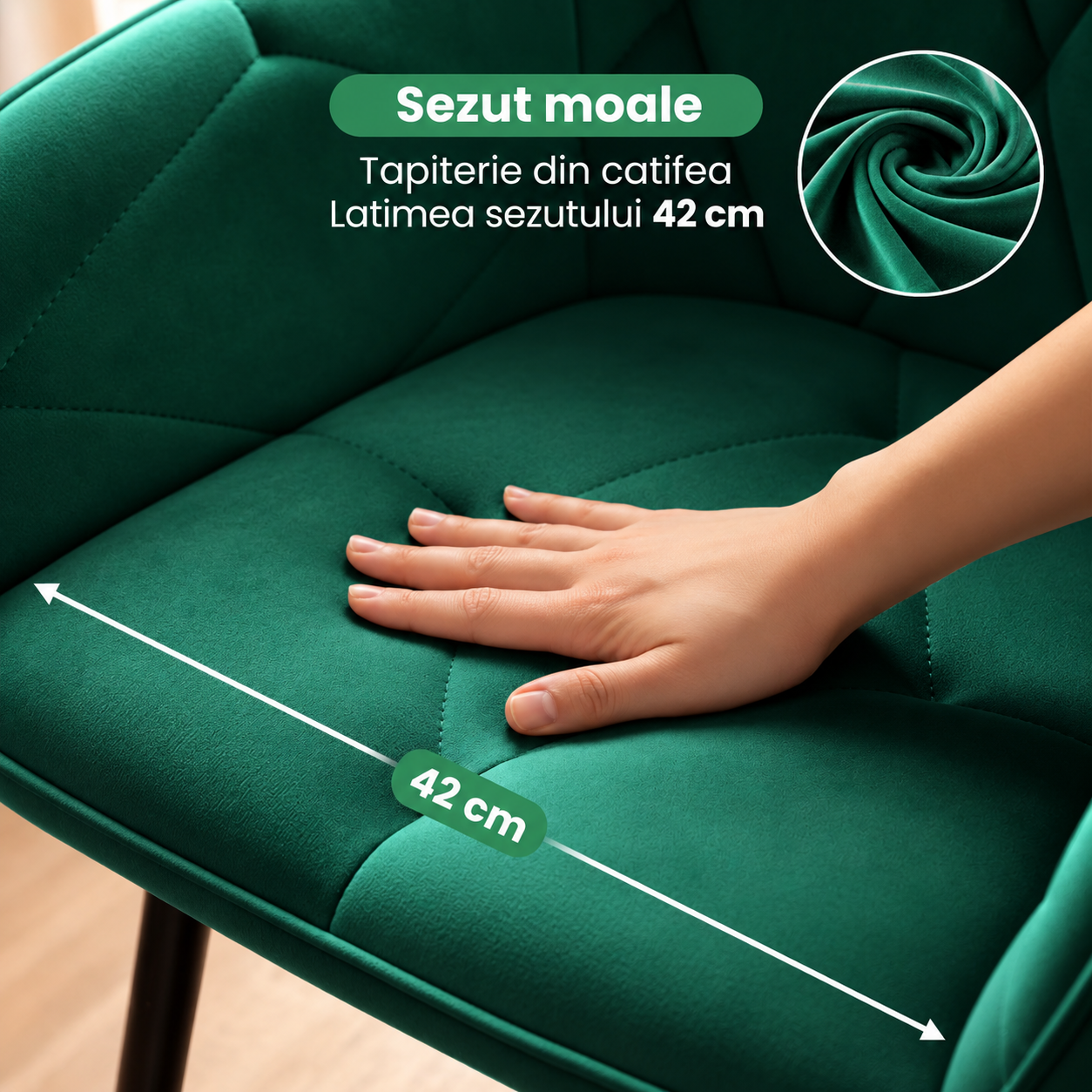 Set 2 scaune dining tapitate din catifea Diamante, 55x58x83 cm, maxim 120 kg, verde - imagine 9