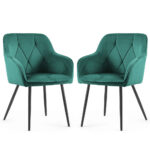 Set 2 scaune dining tapitate din catifea Diamante, 55x58x83 cm, maxim 120 kg, verde