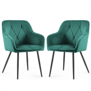 Set 2 scaune dining tapitate din catifea Diamante, 55x58x83 cm, maxim 120 kg, verde