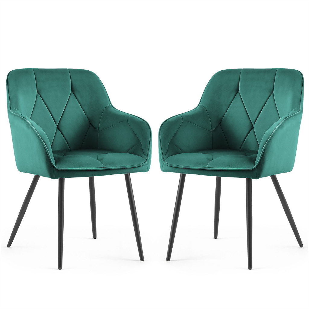 Set 2 scaune dining tapitate din catifea Diamante, 55x58x83 cm, maxim 120 kg, verde