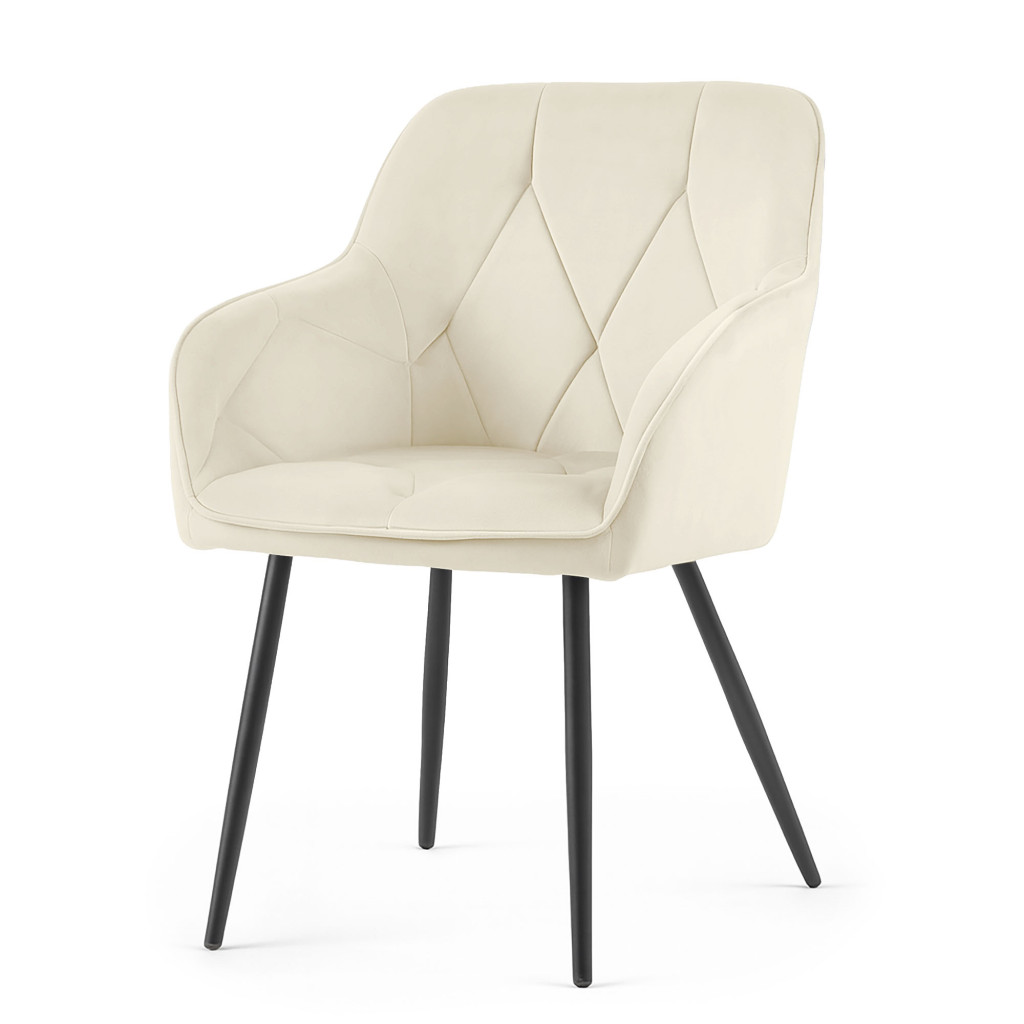 Set 2 scaune dining tapitate din catifea Diamante, 55x58x83 cm, maxim 120 kg, crem - imagine 2