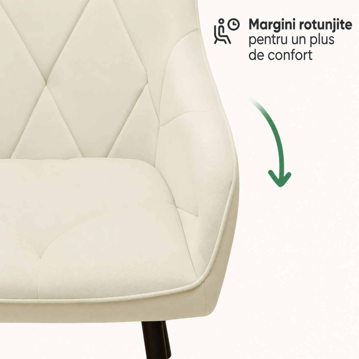Set 2 scaune dining tapitate din catifea Diamante, 55x58x83 cm, maxim 120 kg, crem - imagine 3