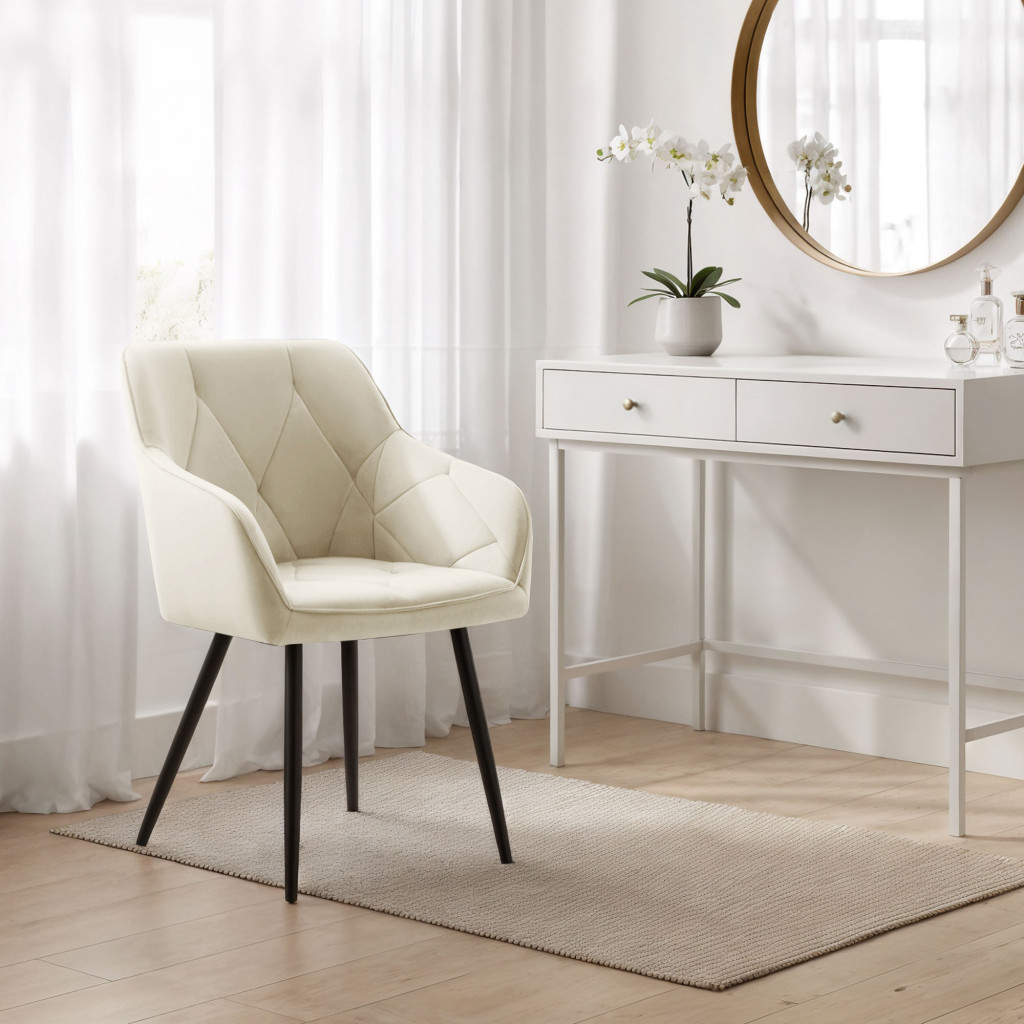 Set 2 scaune dining tapitate din catifea Diamante, 55x58x83 cm, maxim 120 kg, crem - imagine 11