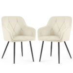 Set 2 scaune dining tapitate din catifea Diamante, 55x58x83 cm, maxim 120 kg, crem