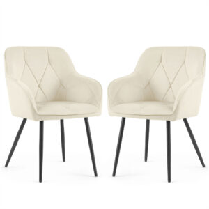 Set 2 scaune dining tapitate din catifea Diamante, 55x58x83 cm, maxim 120 kg, crem