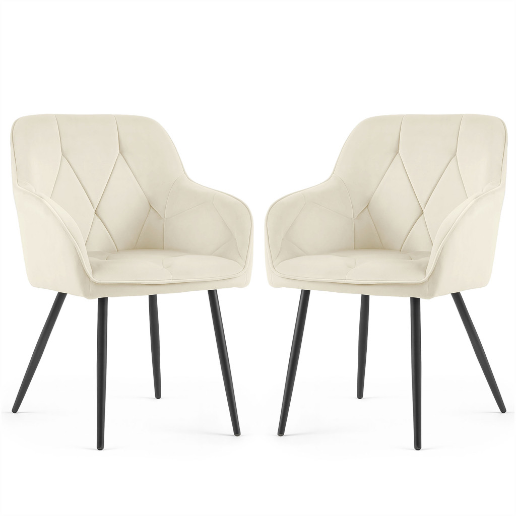 Set 2 scaune dining tapitate din catifea Diamante, 55x58x83 cm, maxim 120 kg, crem