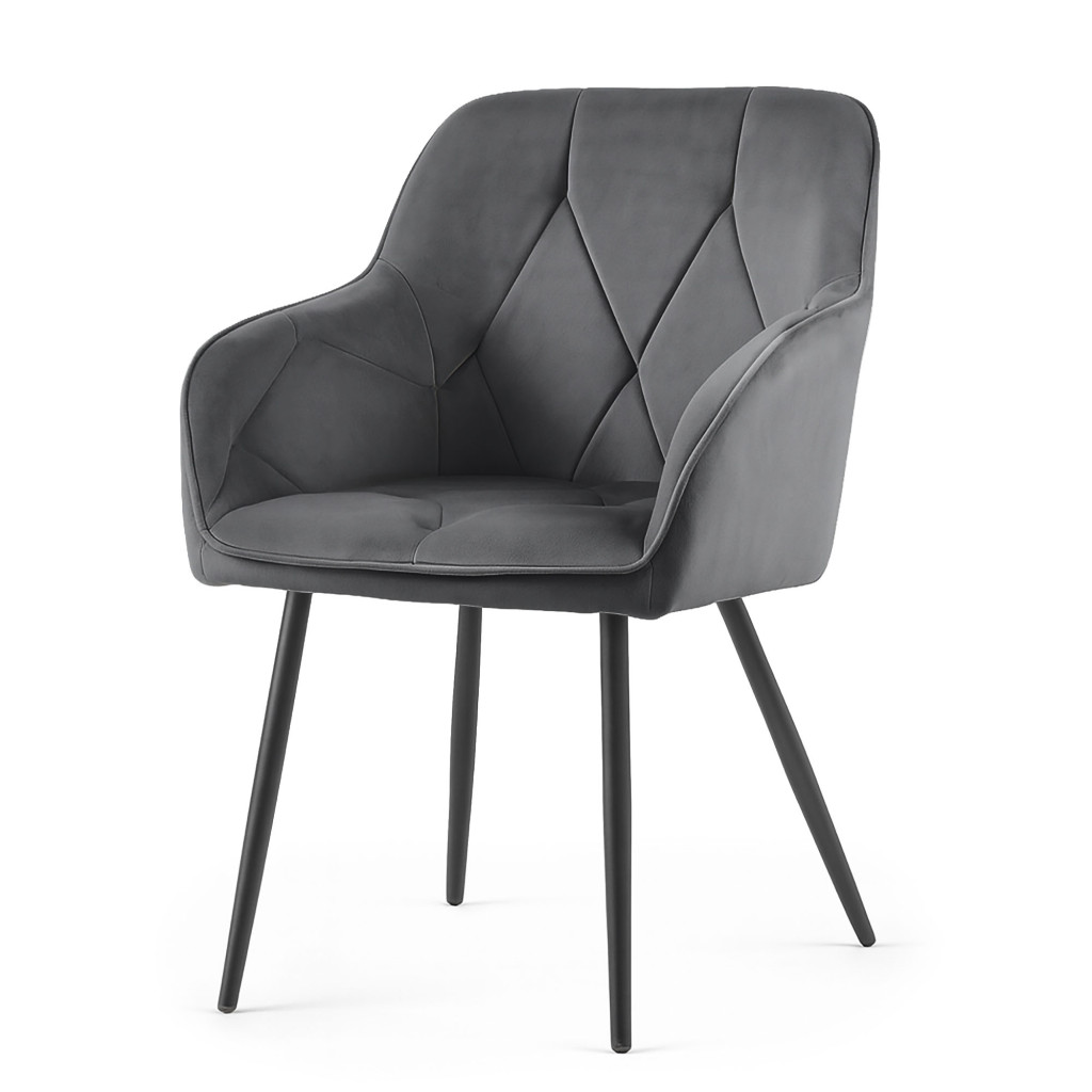 Set 2 scaune dining tapitate din catifea Diamante, 55x58x83 cm, maxim 120 kg, gri grafit - imagine 2
