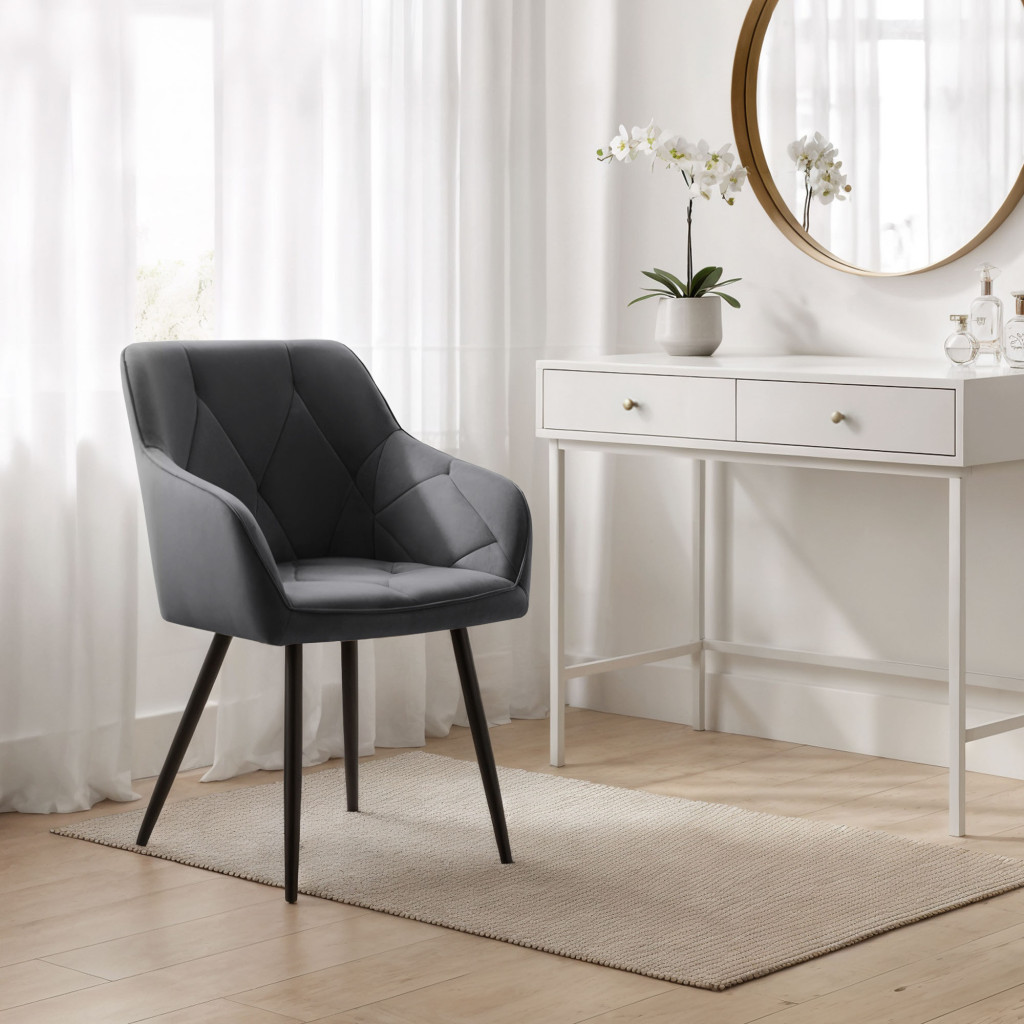 Set 2 scaune dining tapitate din catifea Diamante, 55x58x83 cm, maxim 120 kg, gri grafit - imagine 11
